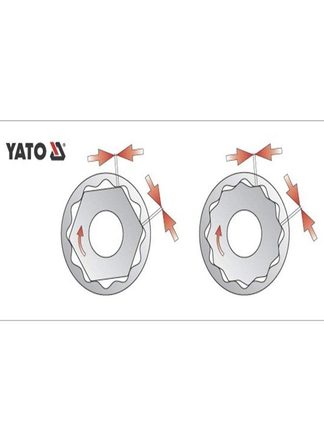 Yato YT-1276 Bihexagonal Socket of Size 14mm & Length 38mm Suitable for 1/2 inch drive Socket Wrench Set |DIN3121 CrV Chromium Satin Plated Steel|Socket Tool Box|Use: Mechanical Tools|Industrial tool" - Image 2